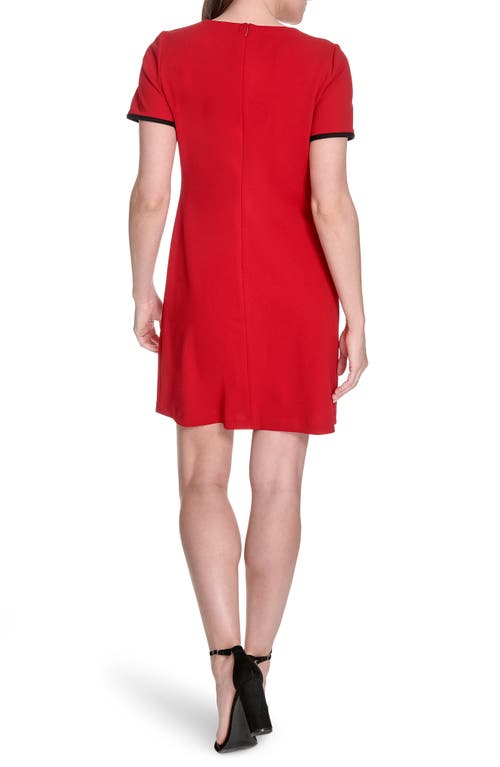 Tommy Hilfiger Short Sleeve Scuba Crepe Contrast Trim Dress In Red