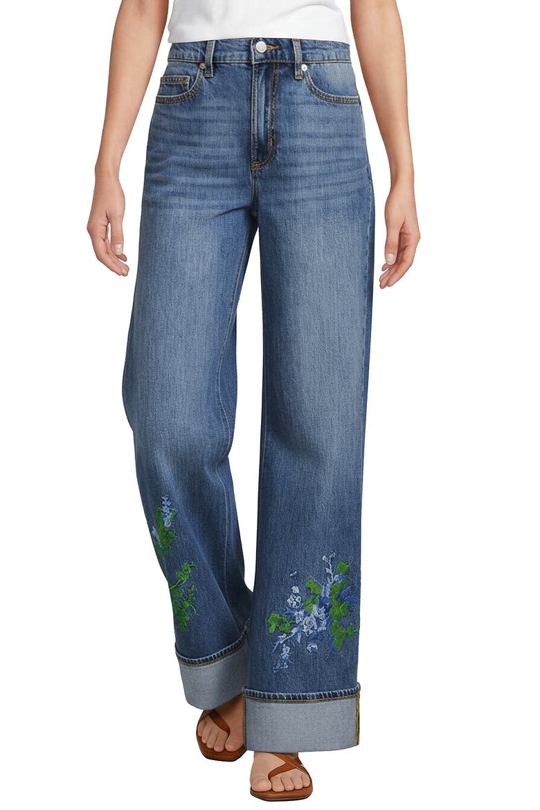 High Rise Wide Leg Denim Jeans, Alternate, color, Embroidered/Medium Ocean Wash