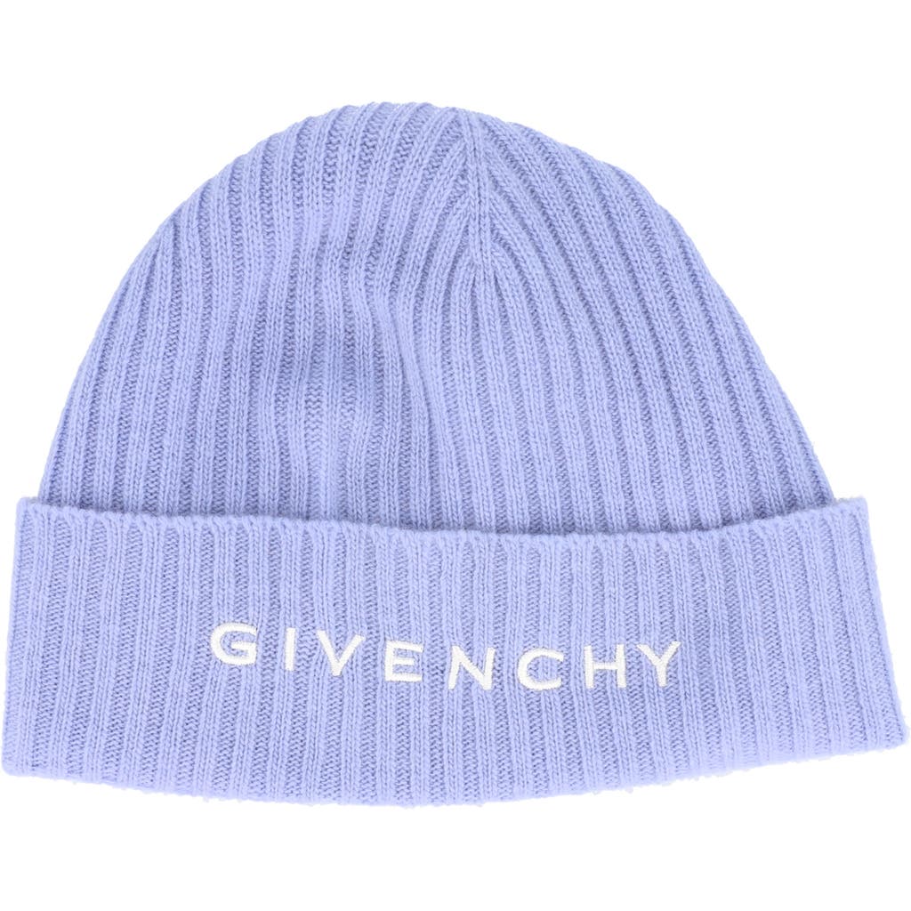 Givenchy Ribbed Embroidered Logo Beanie In Light Blue