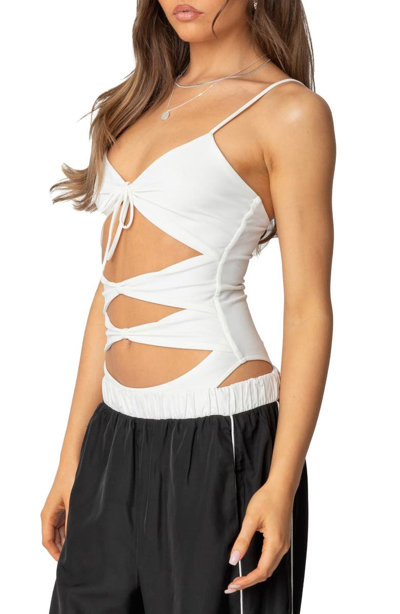 EDIKTED Serene Cutout Bodysuit, Alternate, color, White