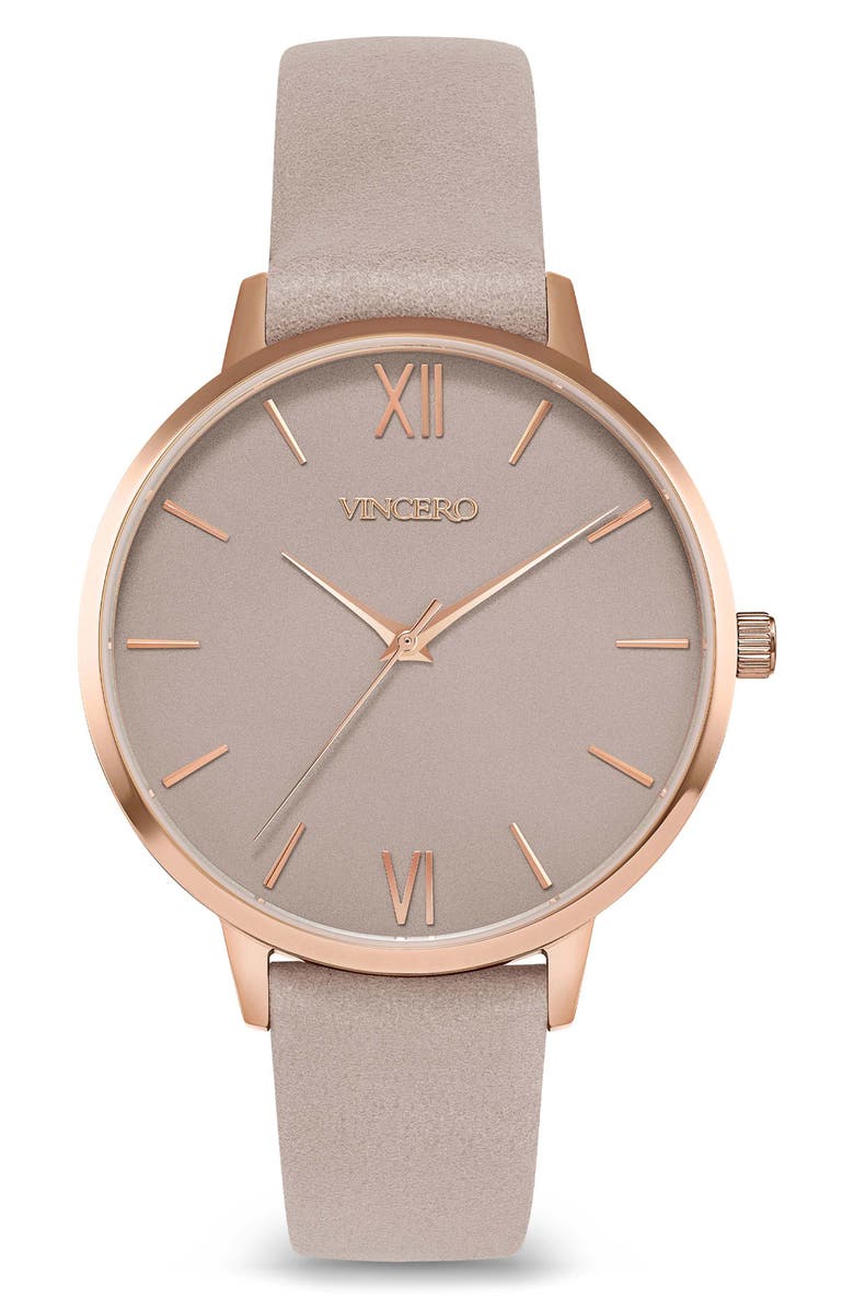 Vincero Eros Leather Strap Watch, 38mm, Main, color, Rose Taupe