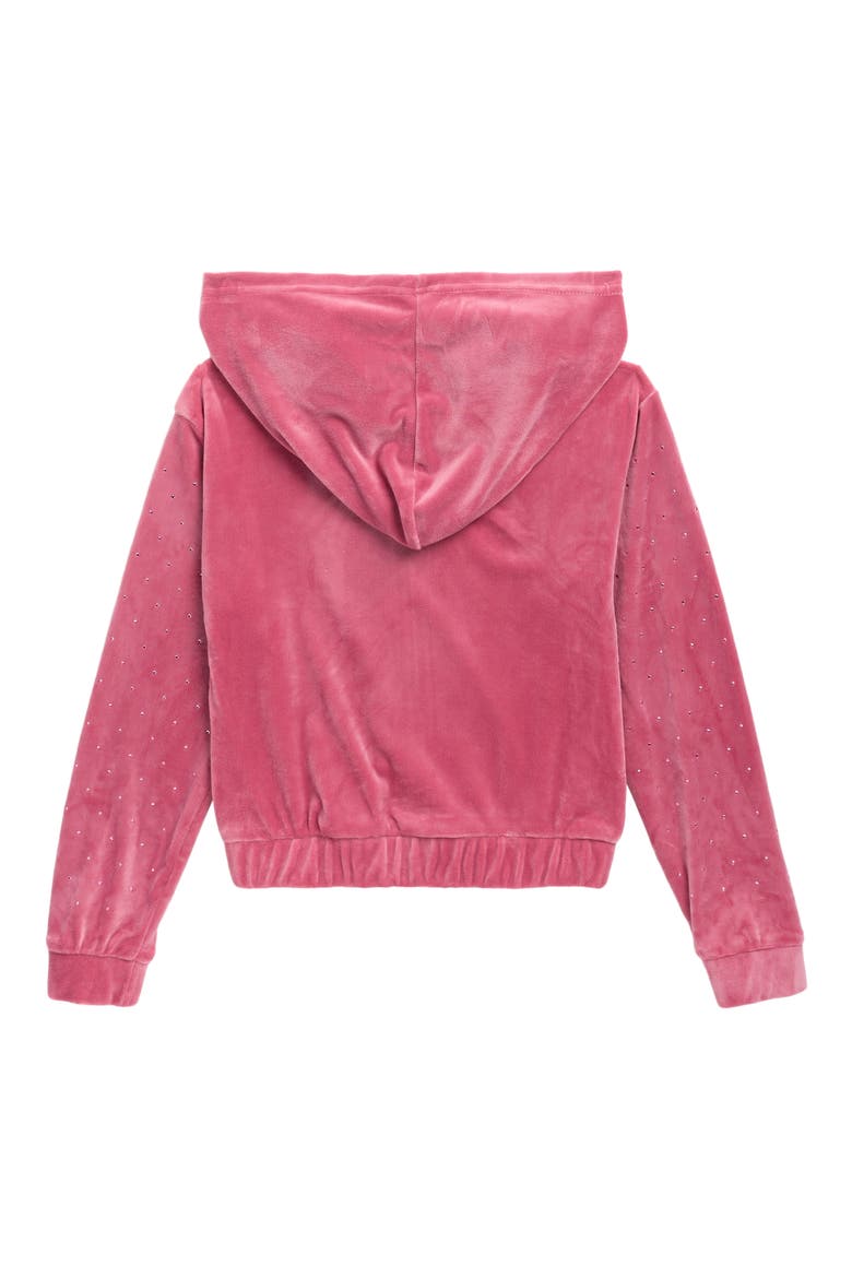 Kids' Crystal Stud Velour Full Zip Hoodie, Alternate, color, ROSE PINK