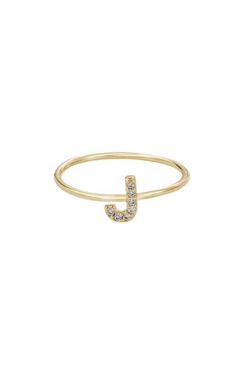 Pavé CZ Initial Charm Ring