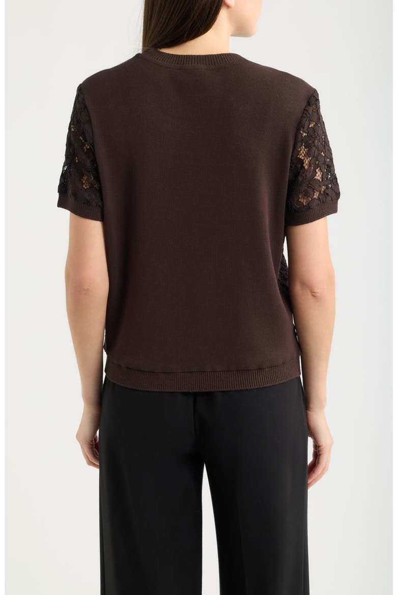 Lace Front Short Sleeve Sweater, Alternate, color, ESPRESSO