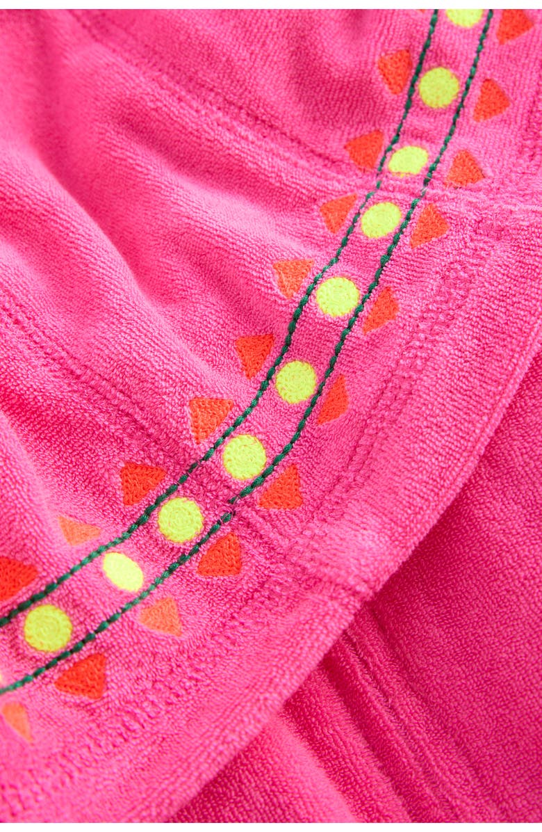 Mini Boden Relaxed Terry Cover-Up Hoodie, Alternate, color, Pink Embroidered
