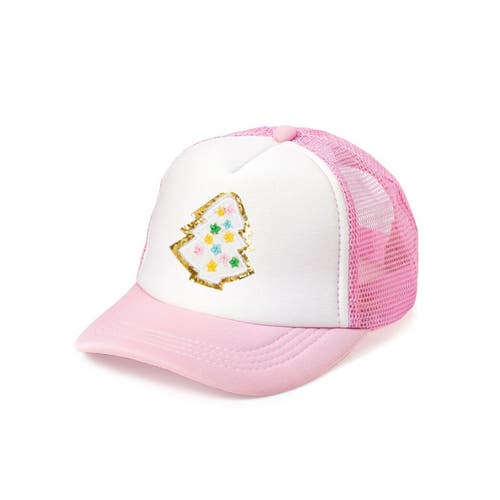 Sweet Wink Pastel Christmas Tree Patch Trucker Hat In Pink/white