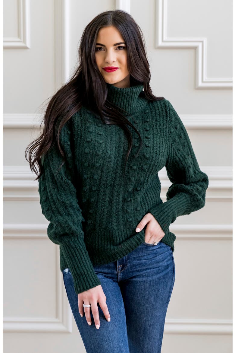 Cable & Bobble Turtleneck Sweater, Alternate, color, GREEN PARK