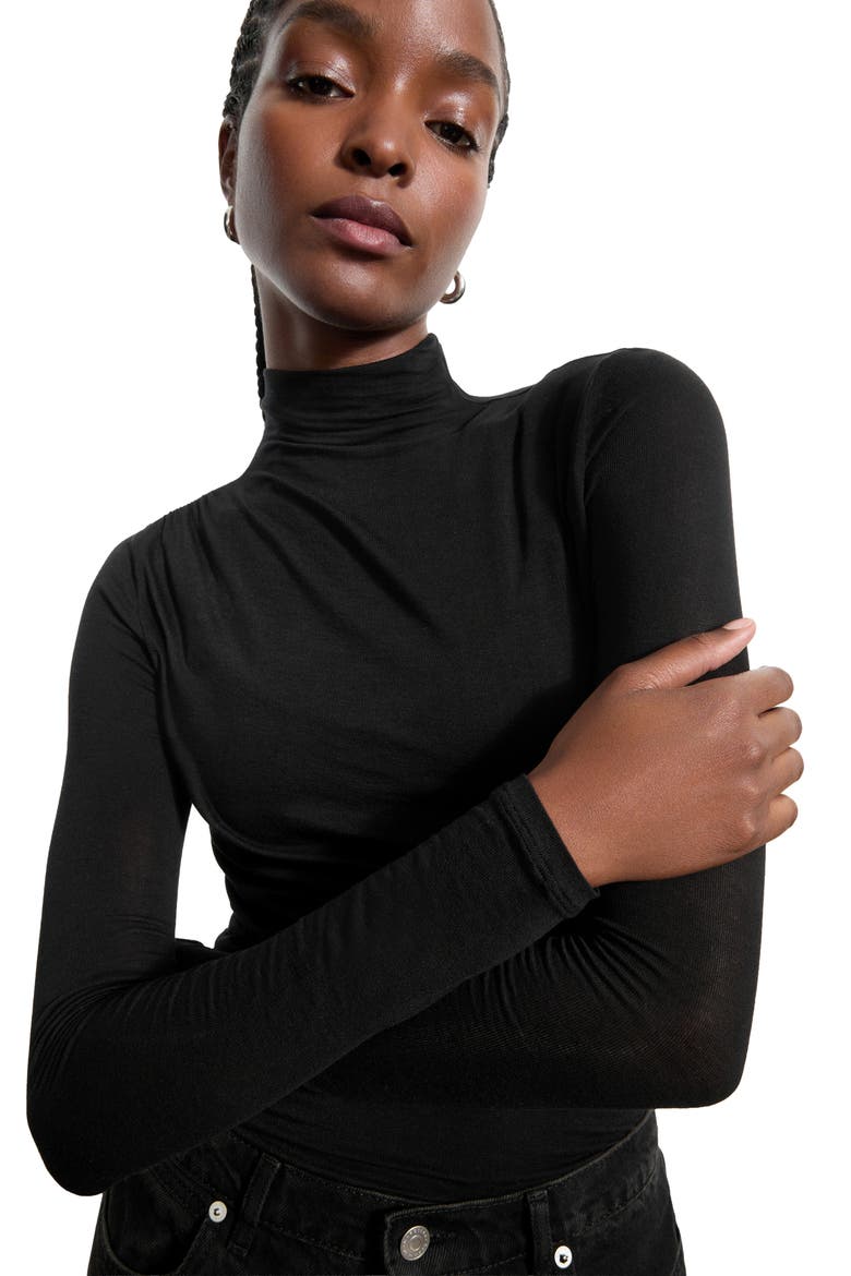 Orchard Ruched Mock Neck Top, Alternate, color, BLACK
