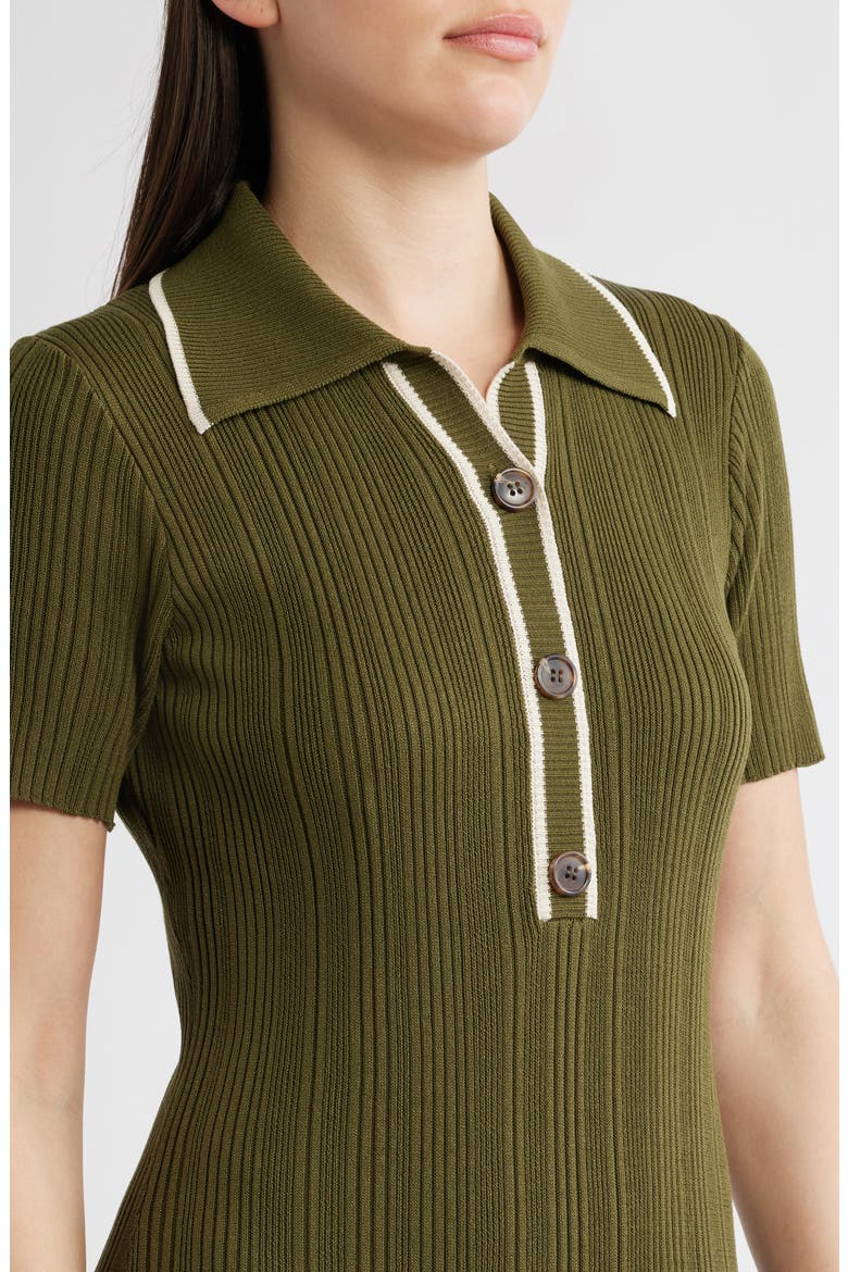 Short Sleeve Rib Polo Sweater Dress, Alternate, color, LIGHT OLIVE/ IVORY