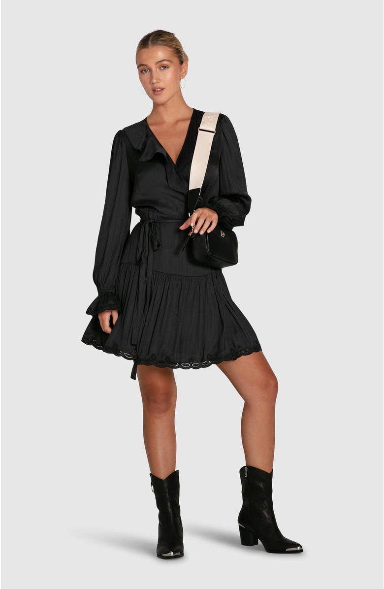 Belle & Bloom Wild Flower Embroidered Wrap Dress, Alternate, color, Black