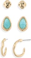 NORDSTROM RACK Set of 3 Molten Stud & Hoop Earrings