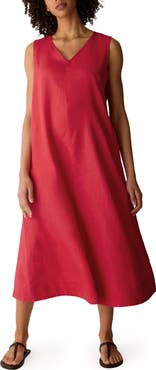Eileen Fisher Sleeveless Organic Linen Midi Shift Dress