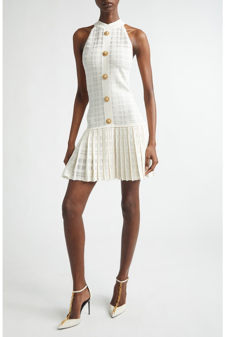 Tartan Tattoo Pleated Sweater Dress, Main, color, NATURAL