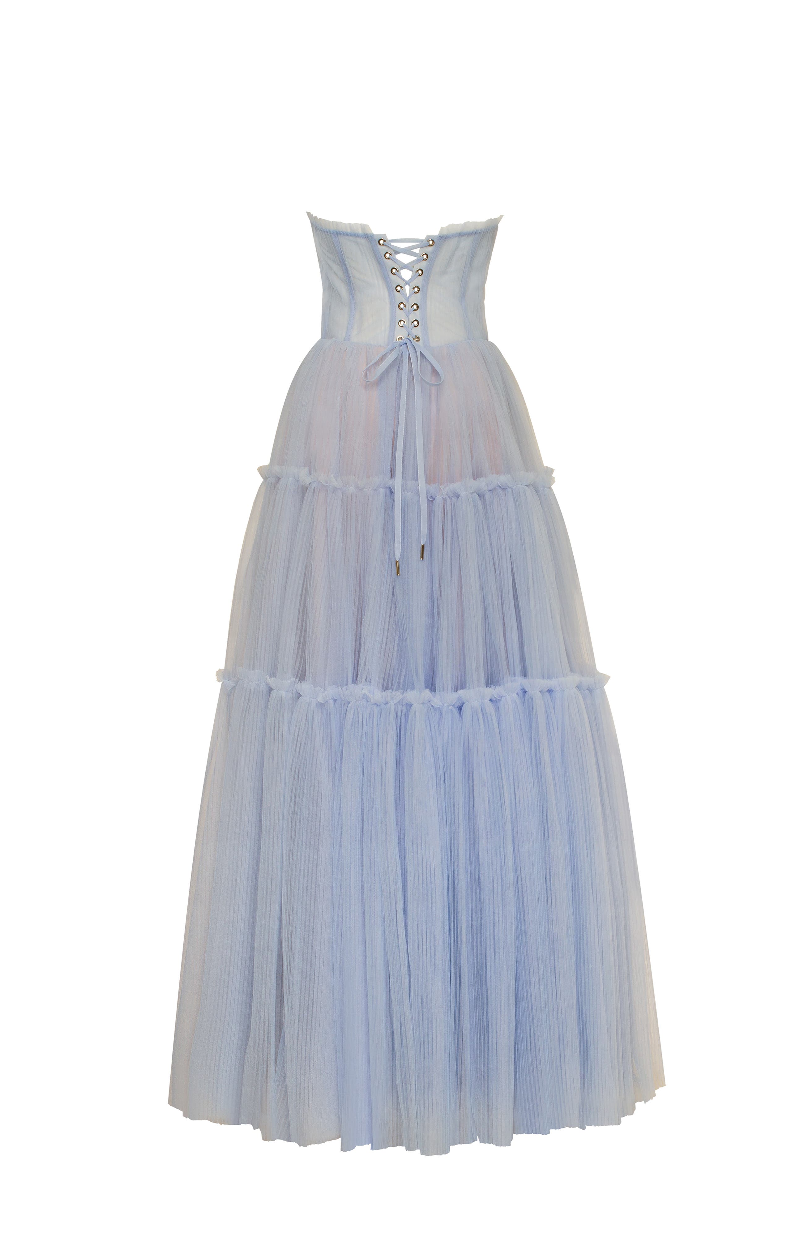 blue tulle dress womens Milla Women's Cloudy Blue Tulle Maxi Dress With Ruffled Skirt