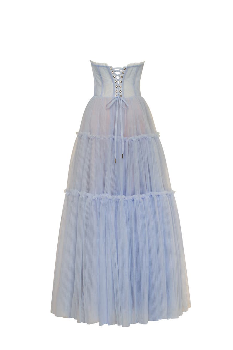 evening dress in pale blue tulle with stole Strapless Fluffy Tulle Sky Blue Formal Dresses