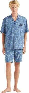 Vilebrequin Men's Starfish Light Printed Denim Bowling Shirt