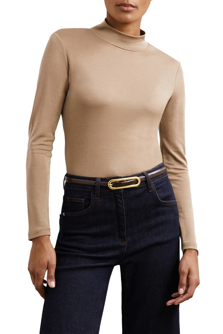 Molly Mock Neck Top, Main, color, CAMEL