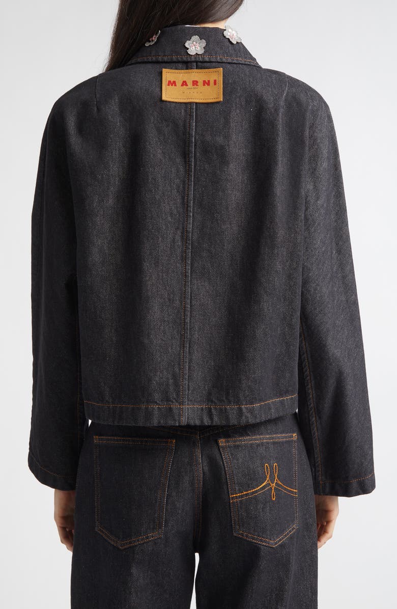 Marni Daisy Appliqué Denim Jacket, Alternate, color, Emb99blublack