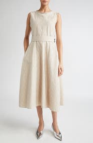 Max Mara Carmen Leaf Jacquard Belted Midi Dress