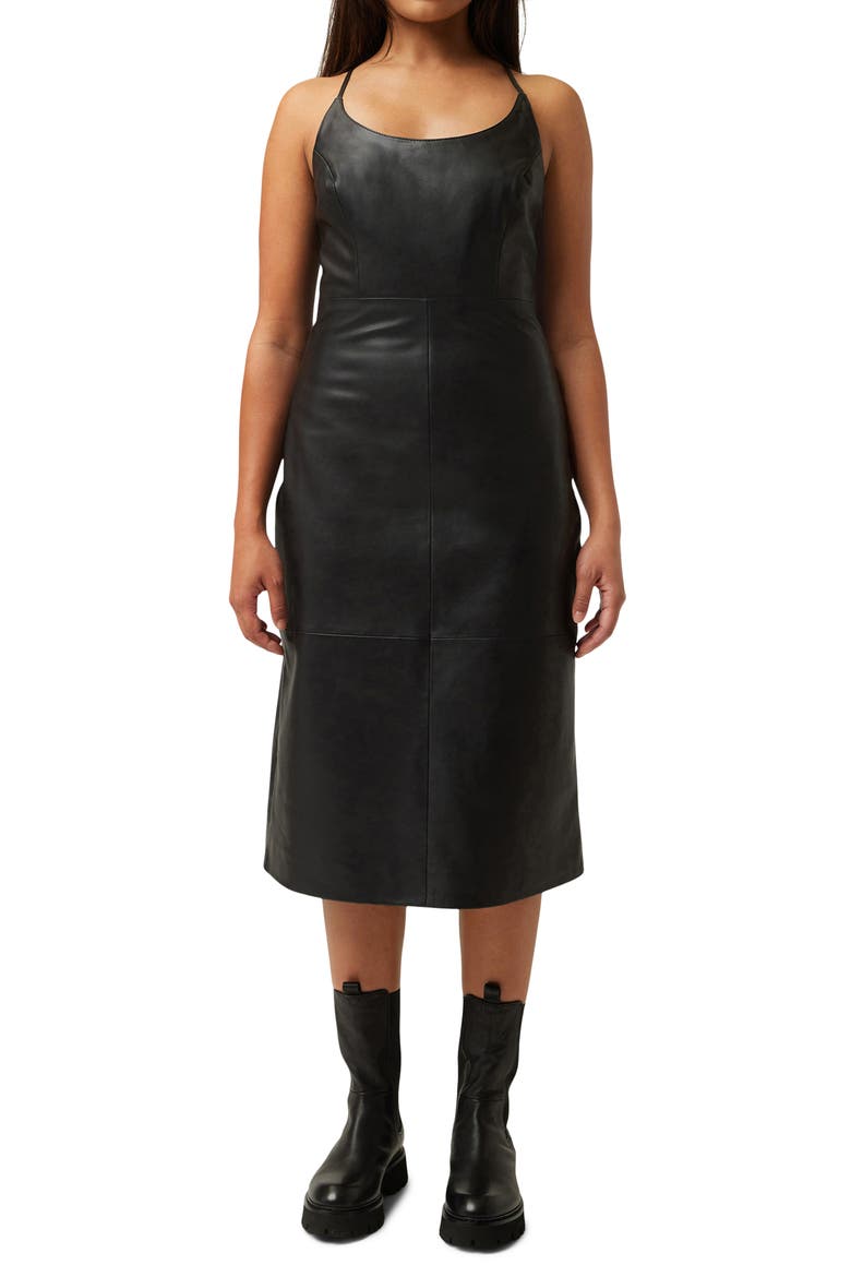 Lace-Up Leather Dress, Main, color, BLACK