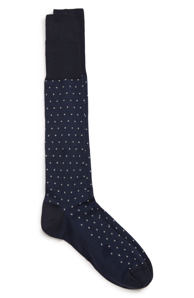 Nordstrom Signature Pima Cotton Blend Dot Over the Calf Dress Socks, Main, color,