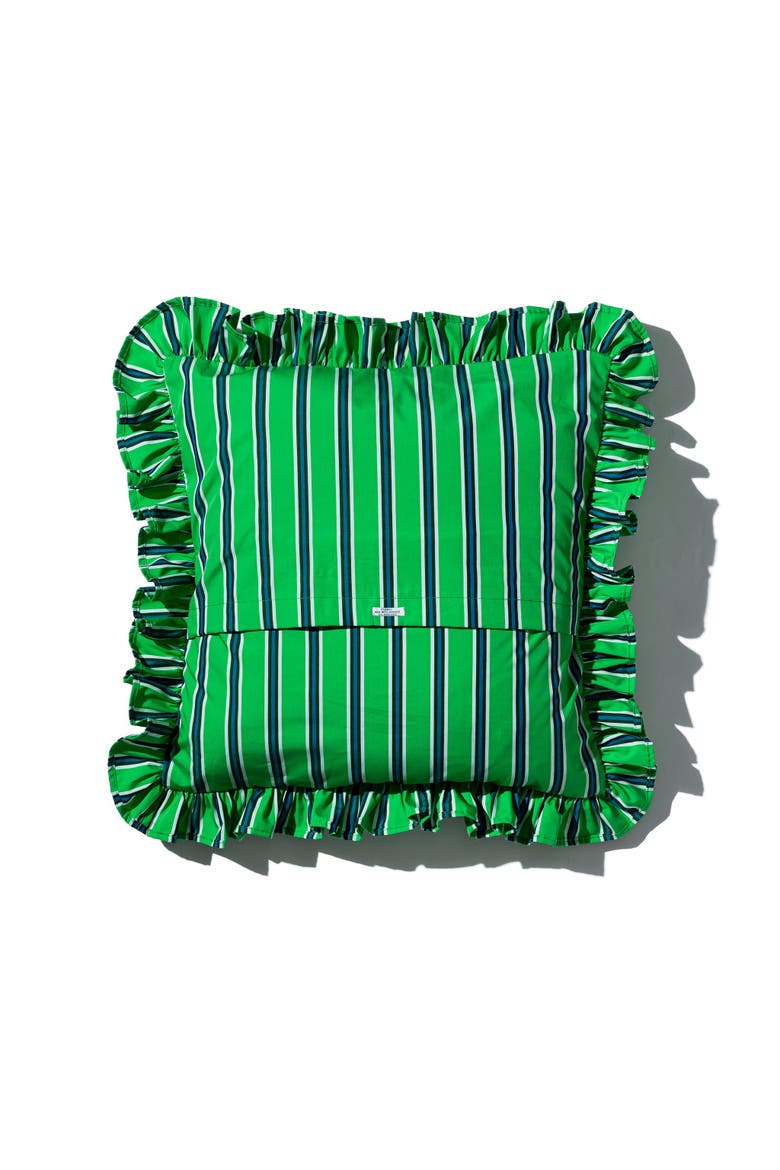 Shirt Fabric Ruffle Cushion Cover, Main, color, Green Stripe