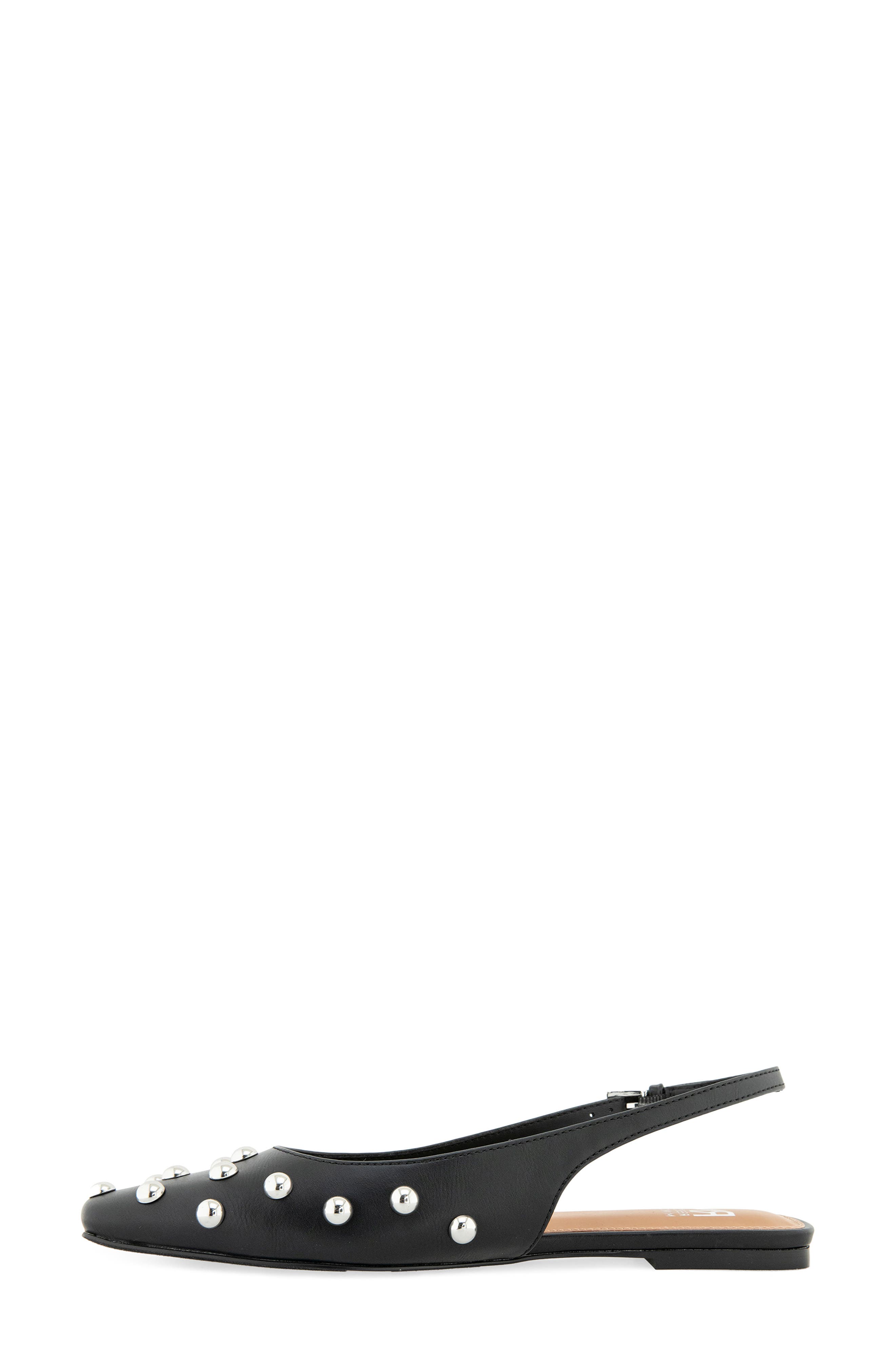 Davina Faux Leather Studded Slingback Flat, Alternate, color, BLACK