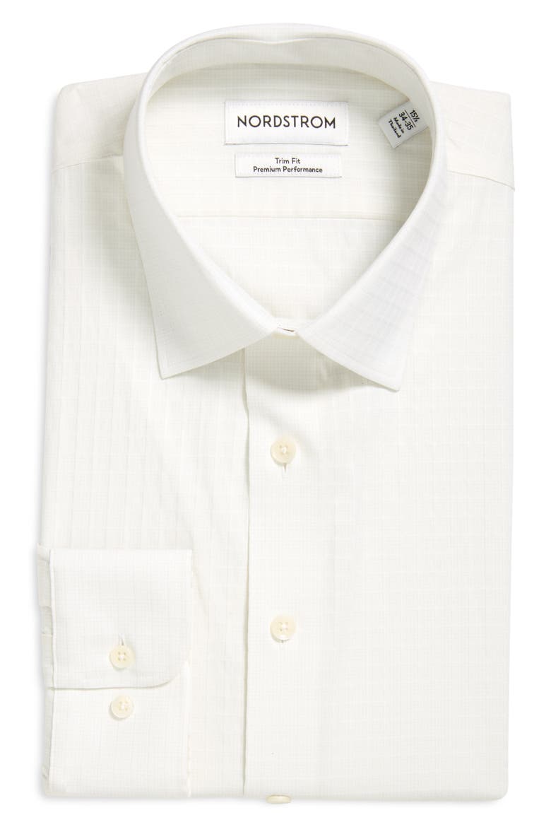 Trim Fit Premium Performance Microcheck Dress Shirt, Alternate, color, WHITE CAZALE CHECK