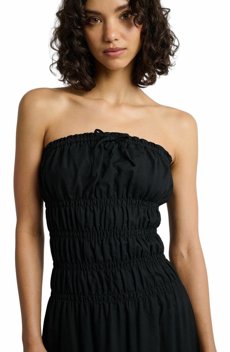 Onia Air Linen Smocked Maxi Dress, Alternate, color, Black