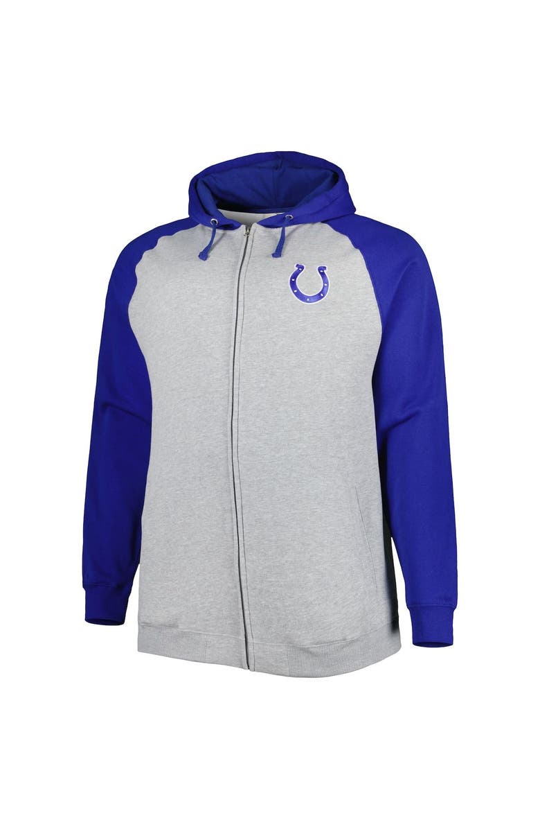 PROFILE Men's Heather Gray Indianapolis Colts Big & Tall Fleece Raglan Full-Zip Hoodie Jacket, Alternate, color, 