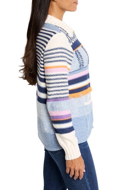 Nic + Zoe Nic+zoe Pattern Play Button Front Cardigan In Indigo Multi