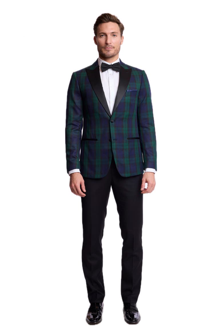 Kyle Peak Lapel Tuxedo Jacket, Alternate, color, BLACK WATCH TARTAN