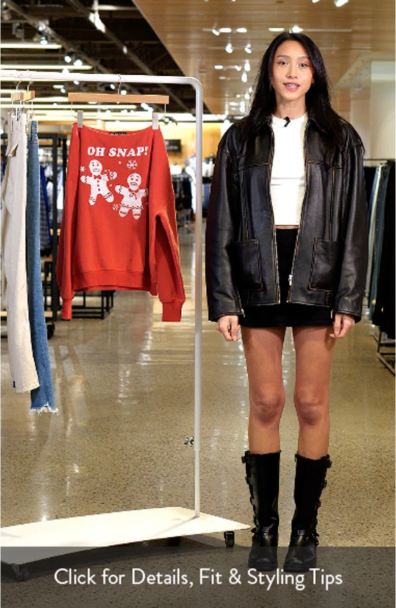 Oh Snap Holiday Off the Shoulder Graphic Fleece Sweatshirt, sales video thumbnail