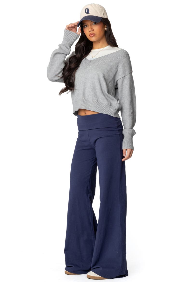 Wide Leg Foldover Pants, Alternate, color, NAVY