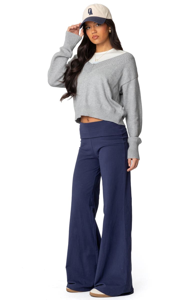 EDIKTED Wide Leg Foldover Pants, Alternate, color, Navy