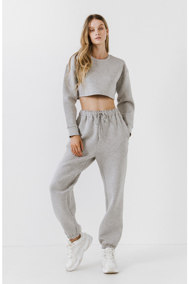 Lounge Wear Crop Crewneck Sweatshirt, Alternate, color, LIGHT HEATHER GREY