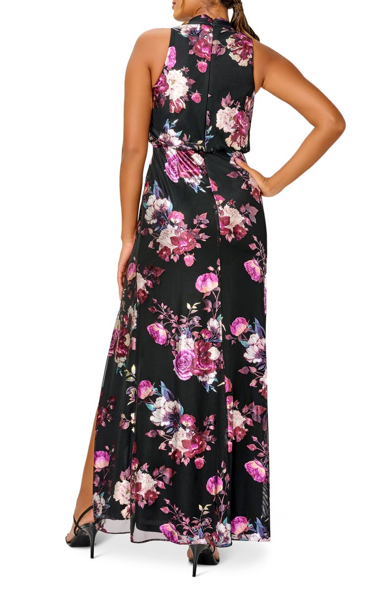 Adrianna Papell Floral Foil Sleeveless Front Slit Dress, Alternate, color,