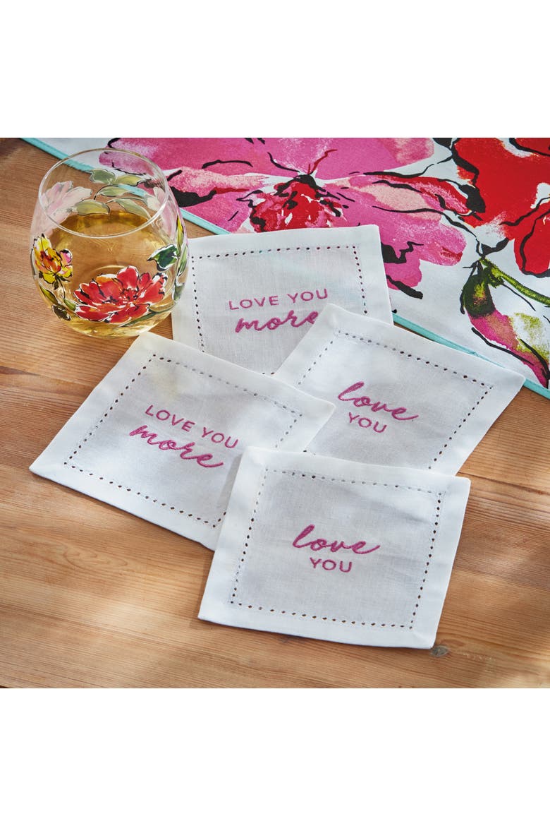 Love You More Cocktail Napkin S/4 White Multi Cotton Spring, Alternate, color, White