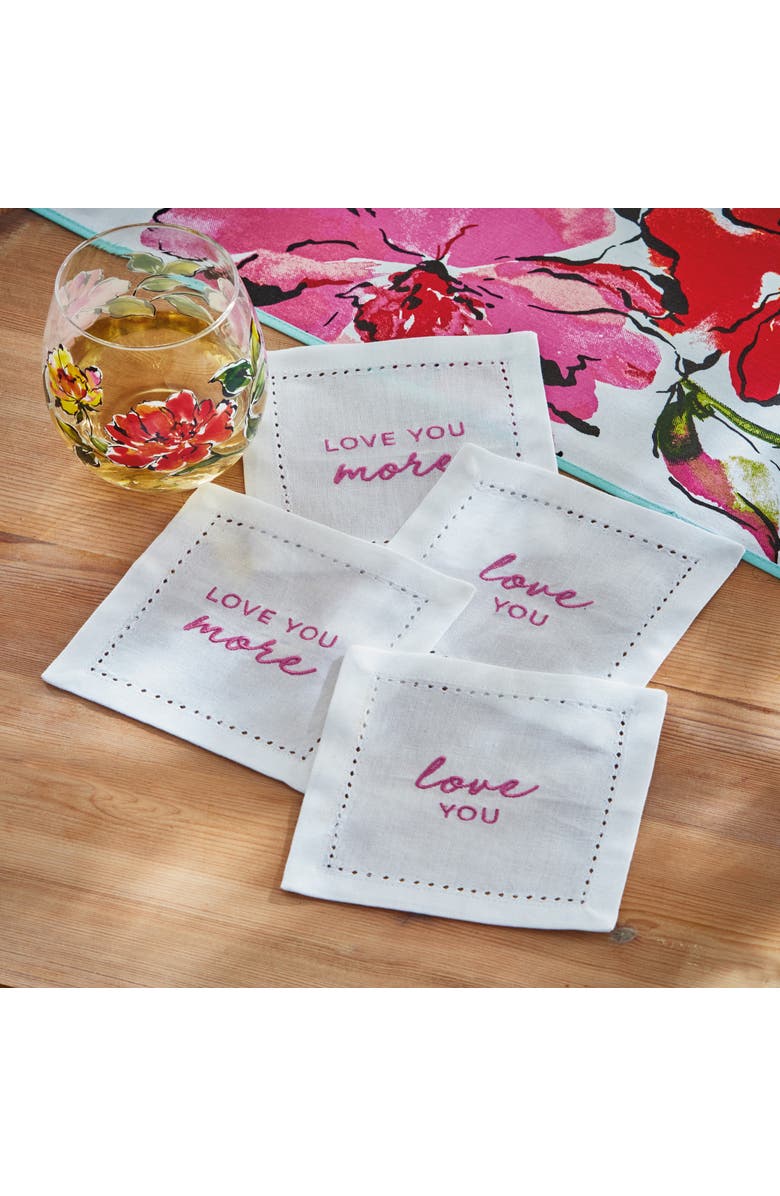 tag Love You More Cocktail Napkin S/4 White Multi Cotton Spring, Alternate, color, White