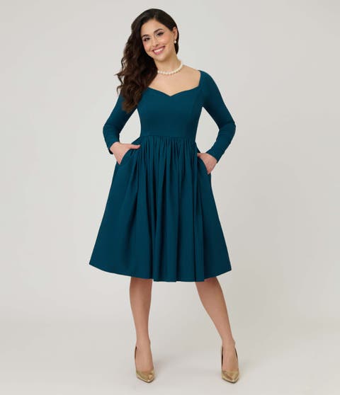 Sweetheart Long Sleeve Swing Dress