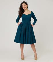 Unique Vintage Sweetheart Long Sleeve Swing Dress