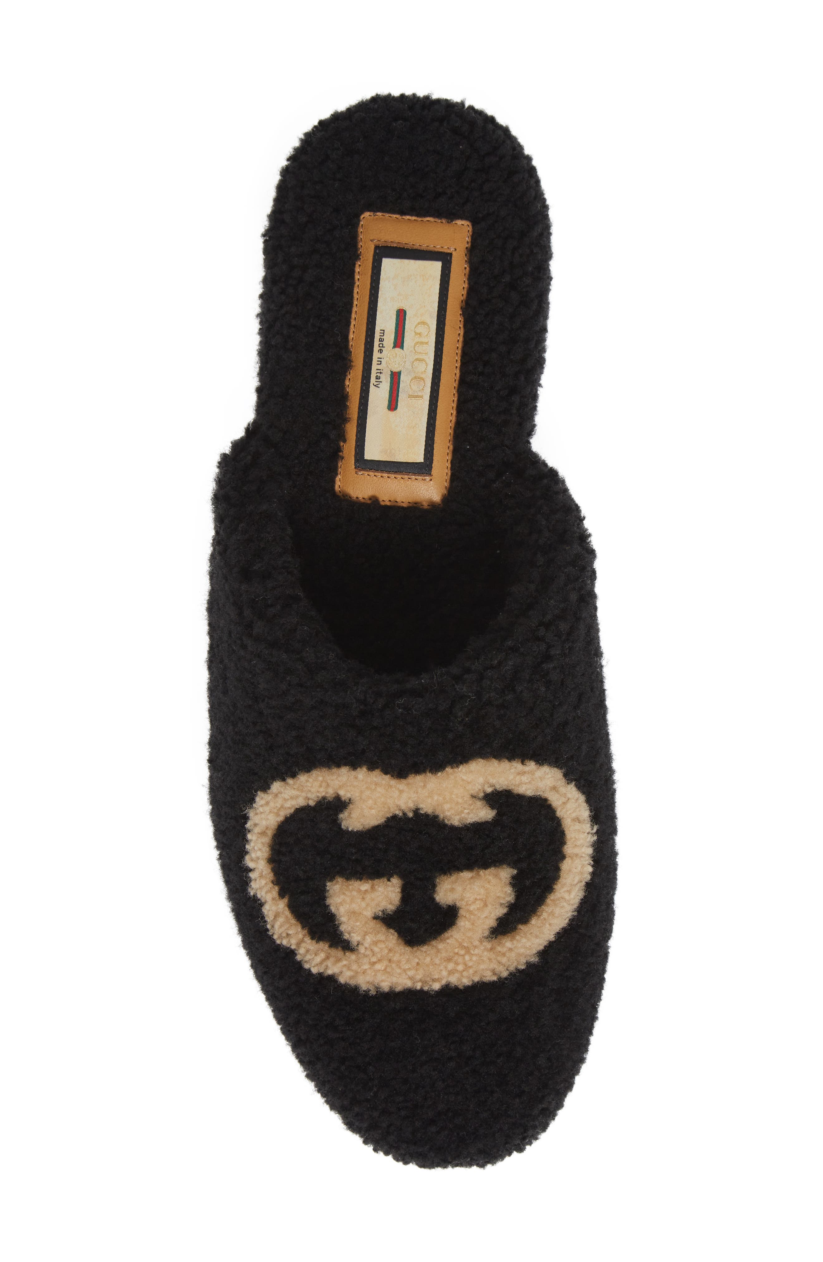 Gucci Flamel Logo Faux Shearling Slipper, Alternate, color, 