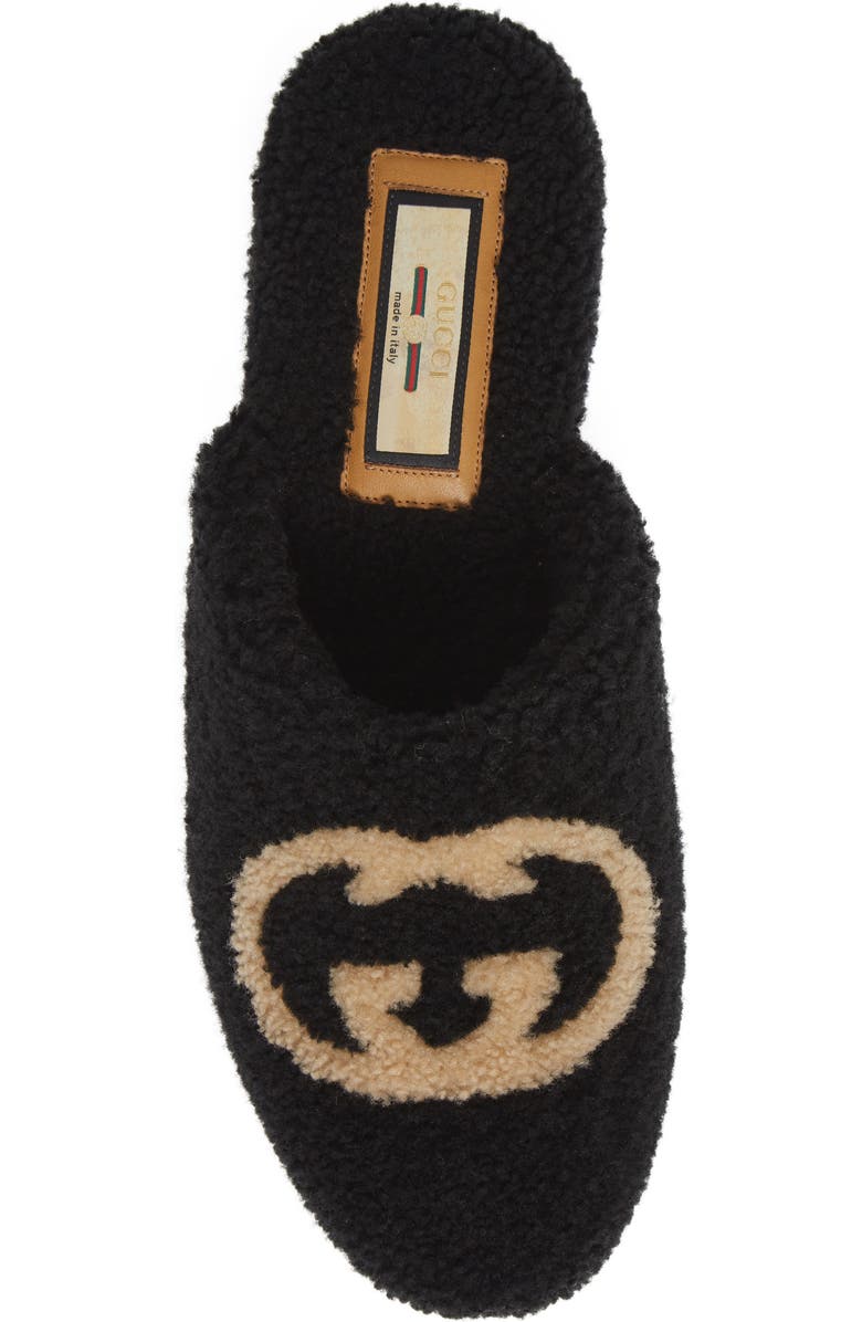 Gucci Flamel Logo Faux Shearling Slipper, Alternate, color,