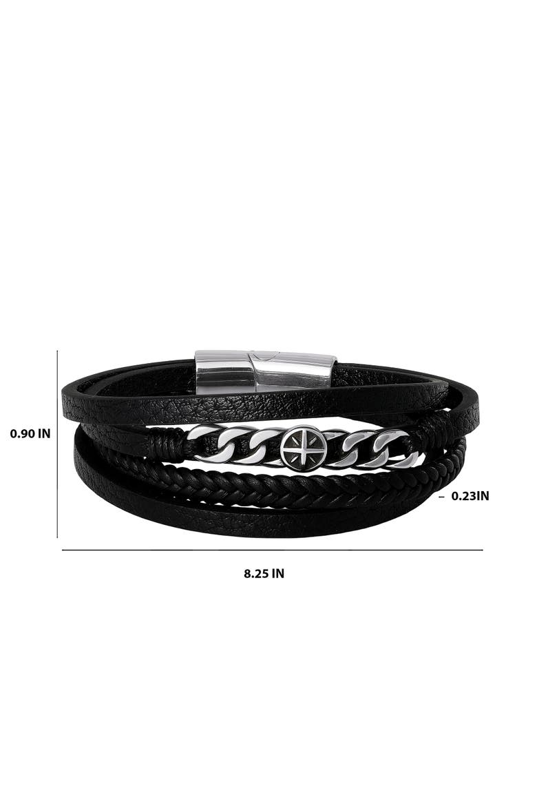 Men's Multi-Row Chain 8.25'' Bracelet with Compass Emblem, Black, Alternate, color, Black