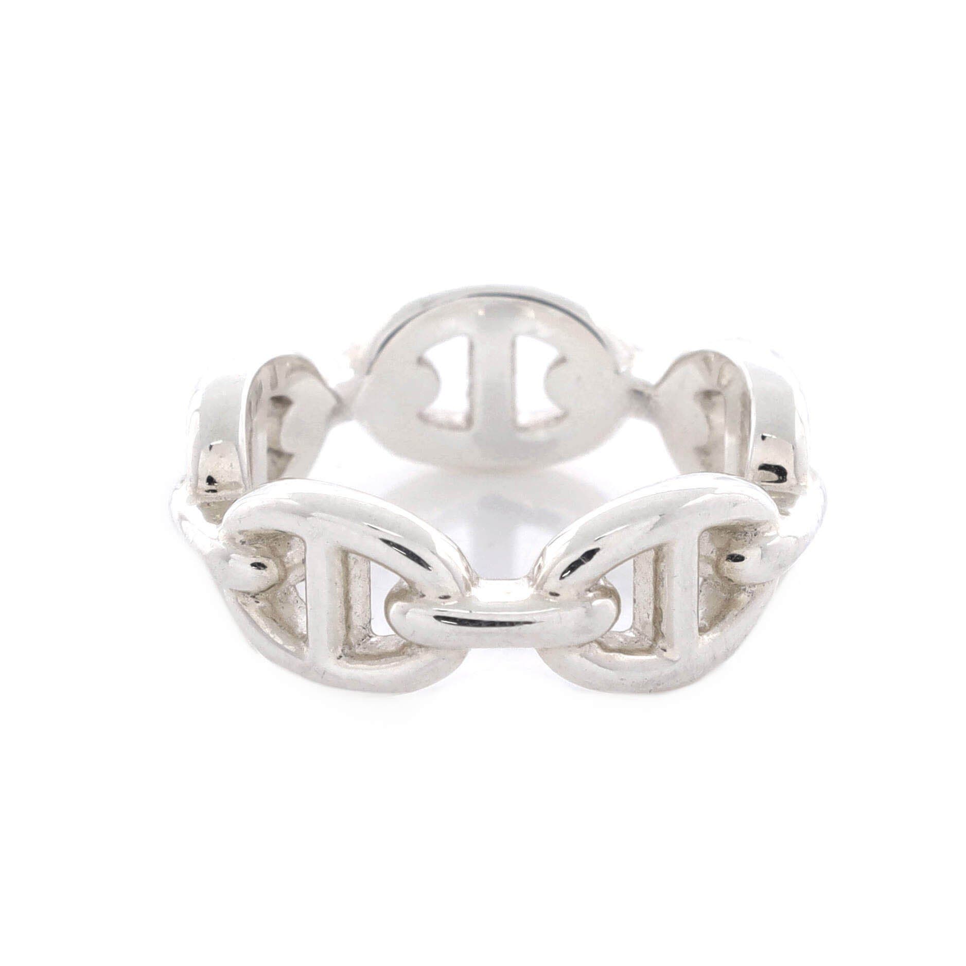 Pre-Owned Hermes Chaine d'Ancre Enchainee Ring Sterling Silver Small, Alternate, color, Silver