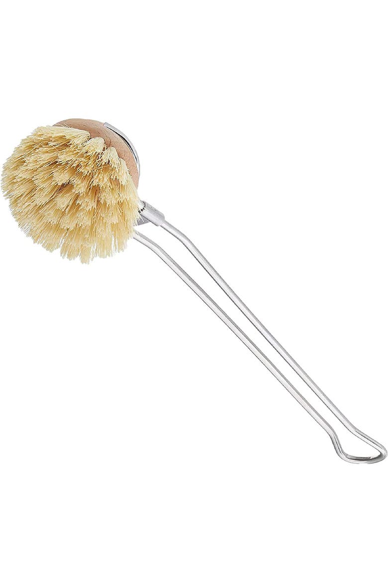Classic Stainless Steel Dishwashing Brush w/Natural Bristles, 11-Inch, Main, color, Brown