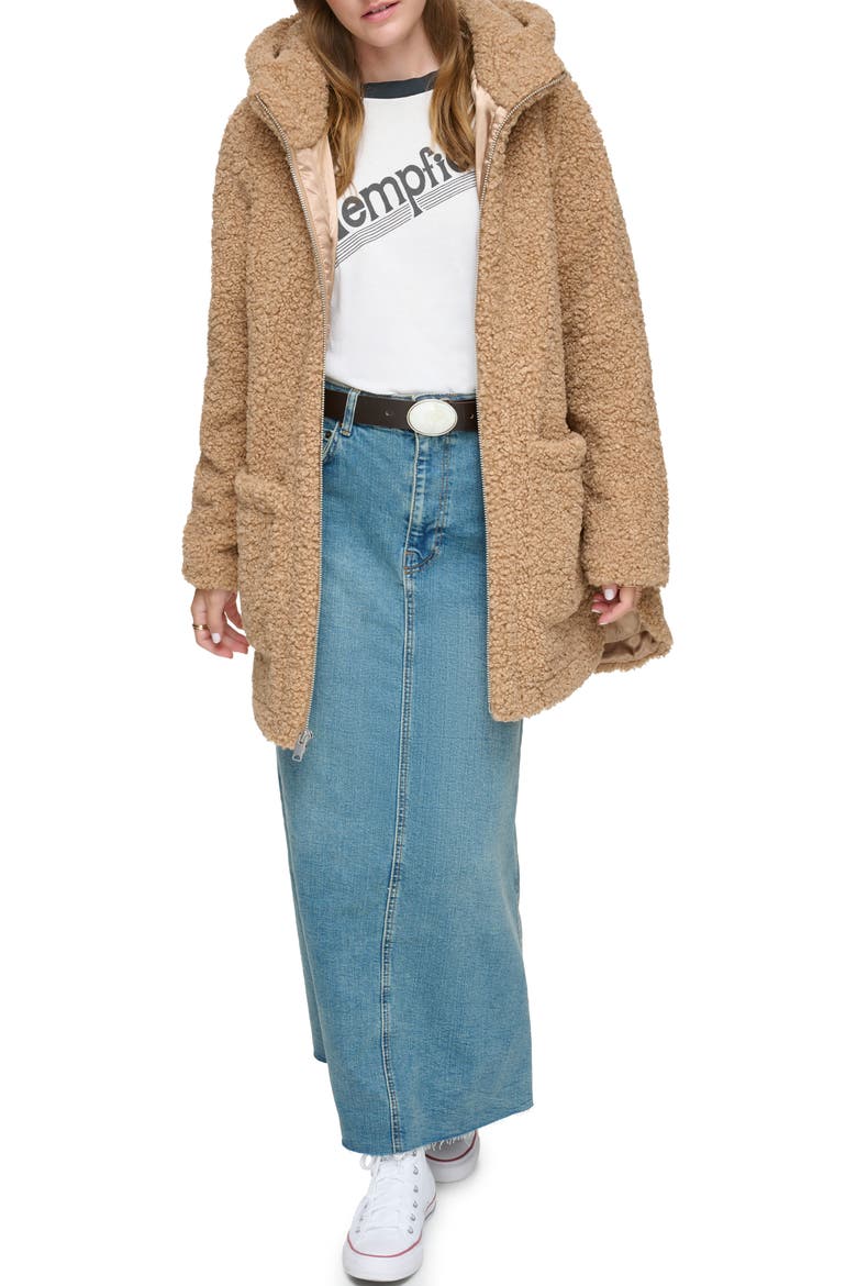 Seneca Faux Shearling Hooded Jacket, Alternate, color, CAMEL