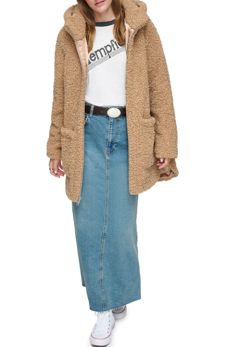 Andrew Marc Seneca Faux Shearling Hooded Jacket, Alternate, color, Camel