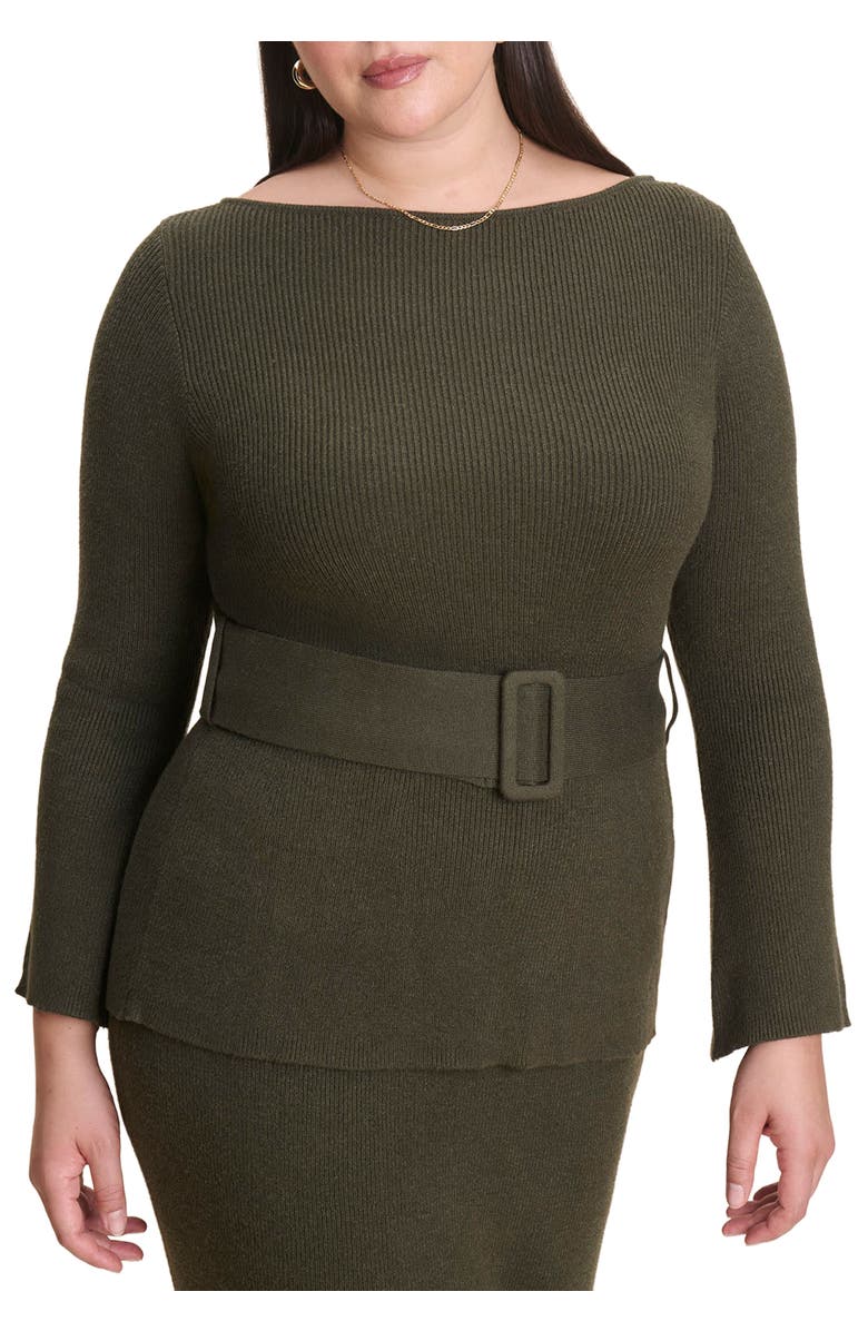 ELOQUII Belted Sweater, Main, color, Dark Forest Green
