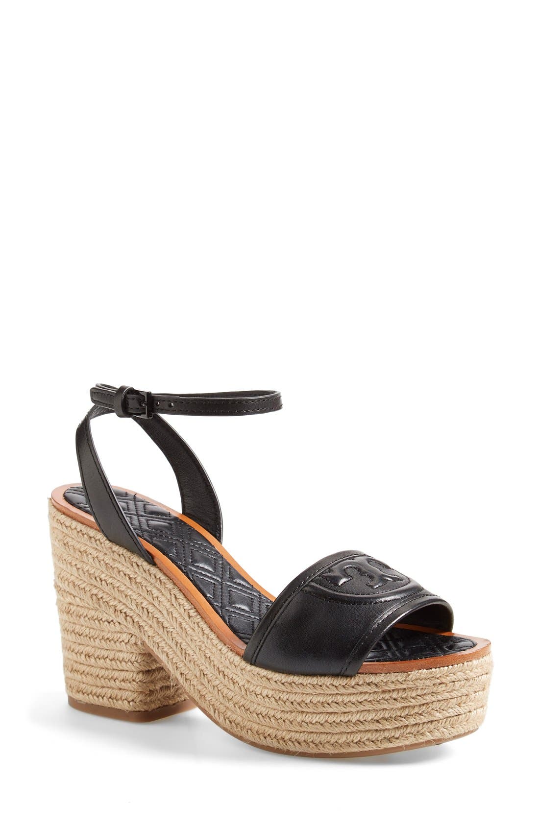 'Marion' Quilted Platform Sandal, Main, color, BLACK